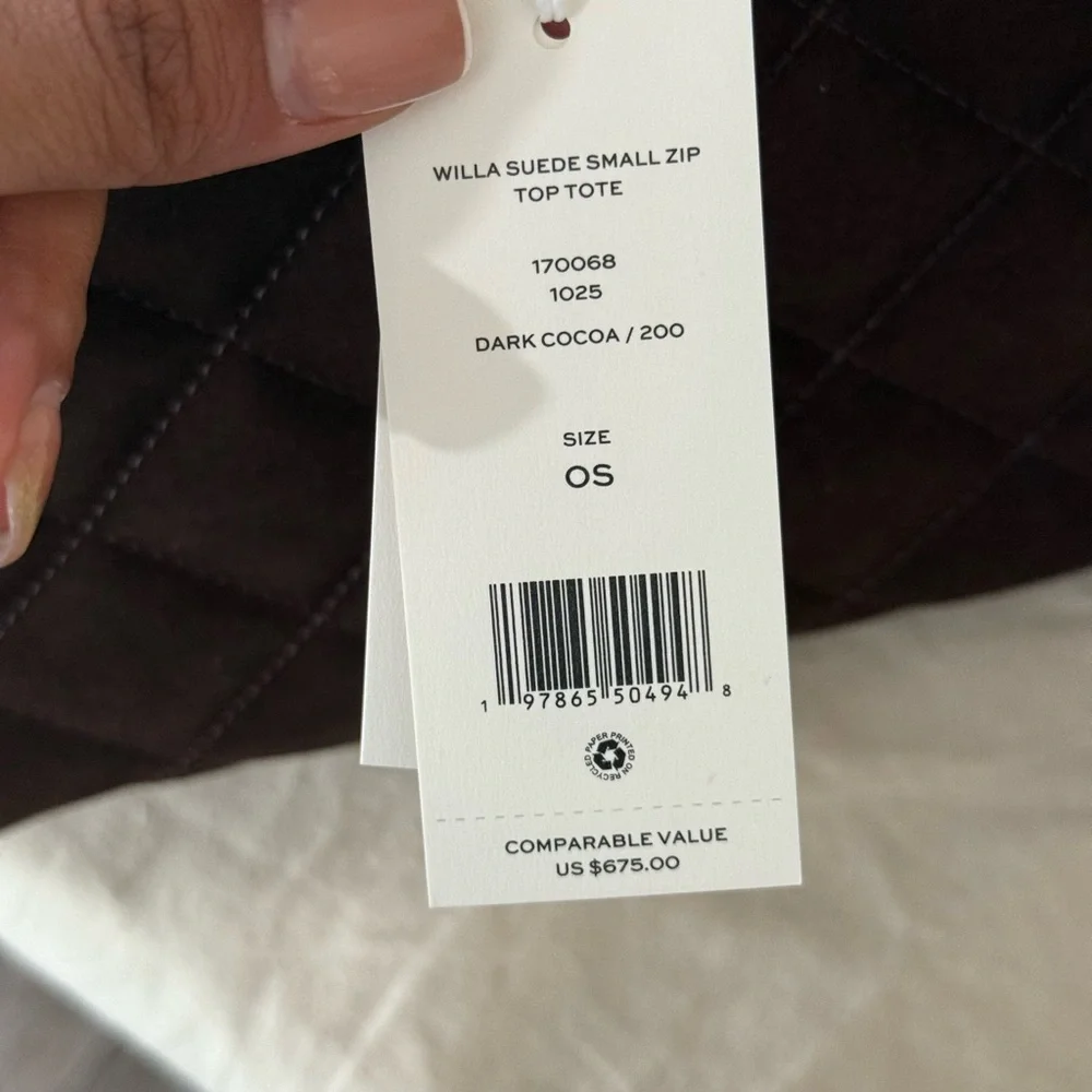 NWT 678! Tory Burch Willa Suede Small Zip Top Tote in Dark Cocoa Brown